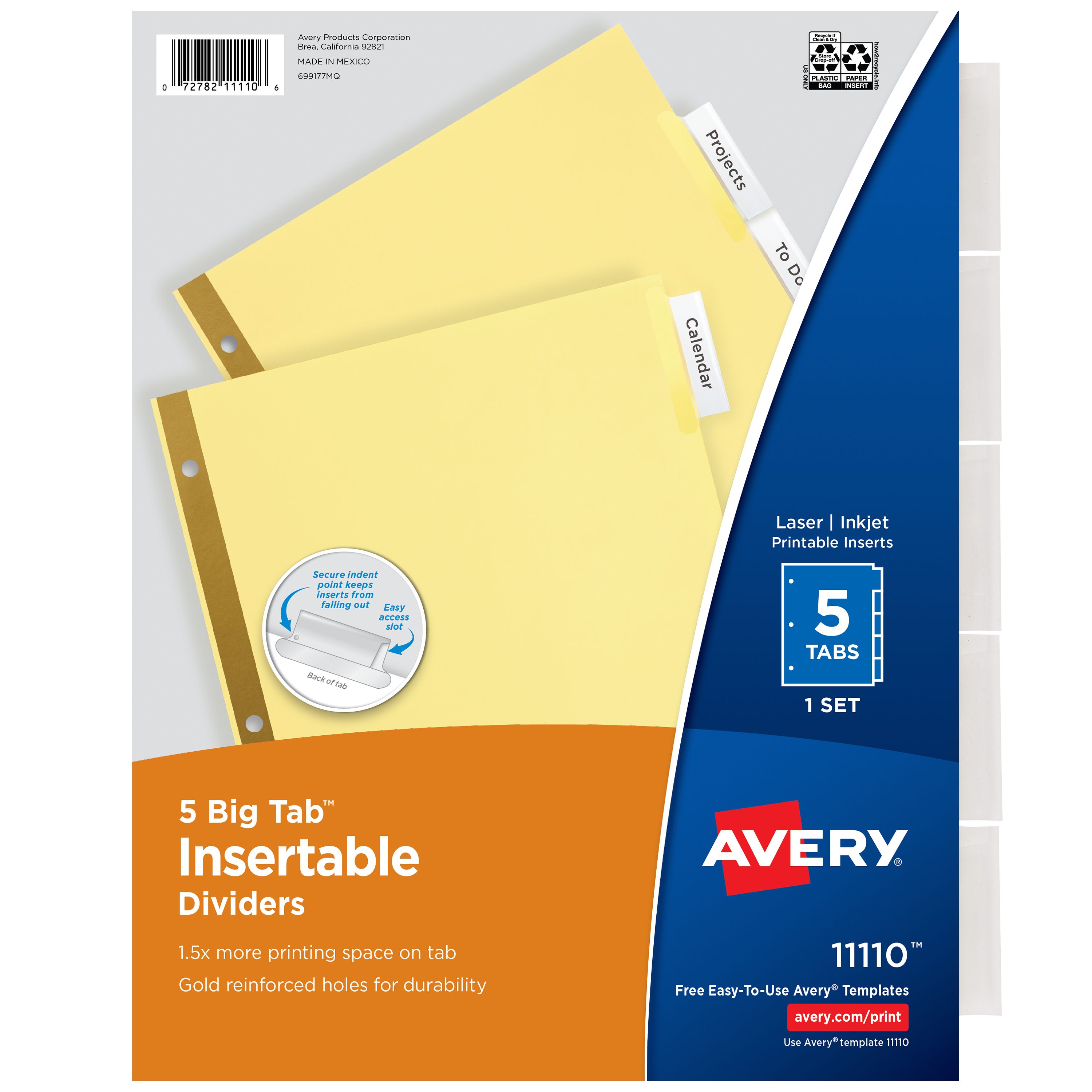 Big Tab™ Insertable 5-Tab Dividers, Clear Tabs 11110 | Avery